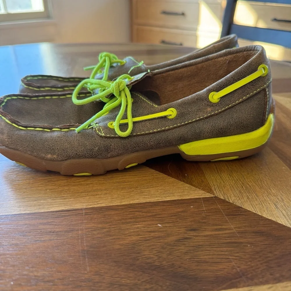 Twisted X Big Boy Moccasins in Brown and Neon Green